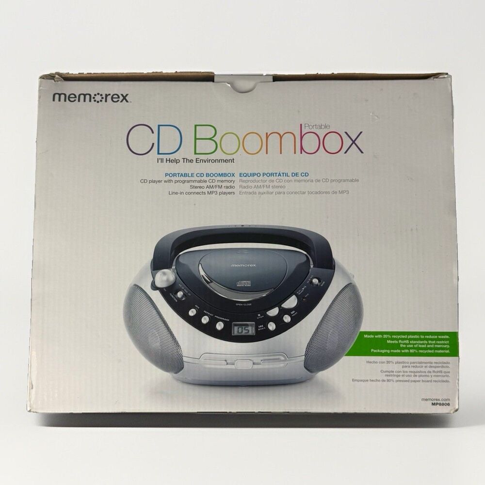 Memorex Portable CD Player Boombox AM/FM Radio MP8806 Open Box Silver Black